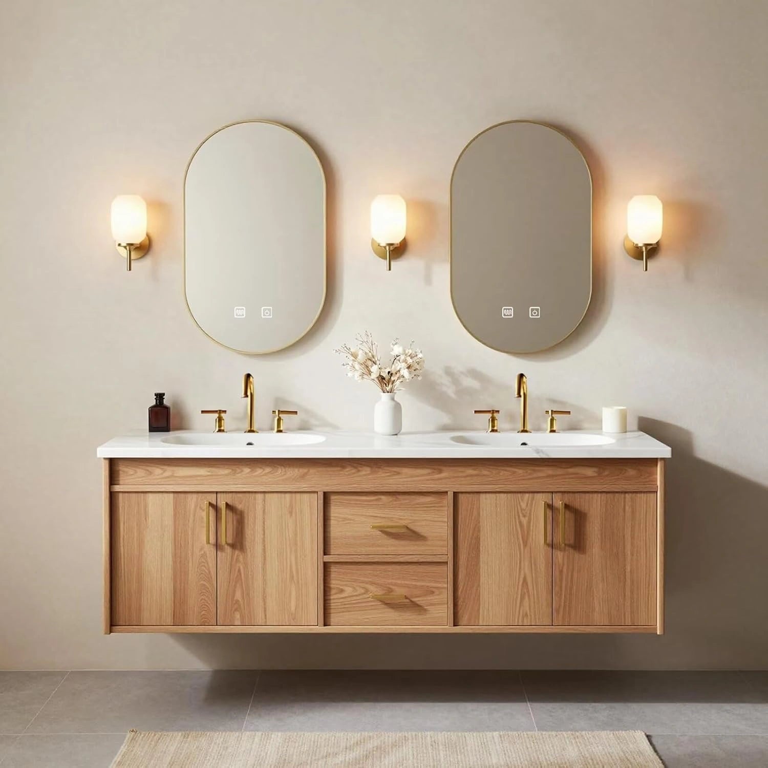 60” - 84” Wooden Bathroom Vanity with Double Sink & Storage Drawers