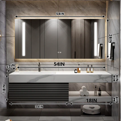 40"- 72" Floating Bathroom Vanity Set with Illuminated Mirror and Sink