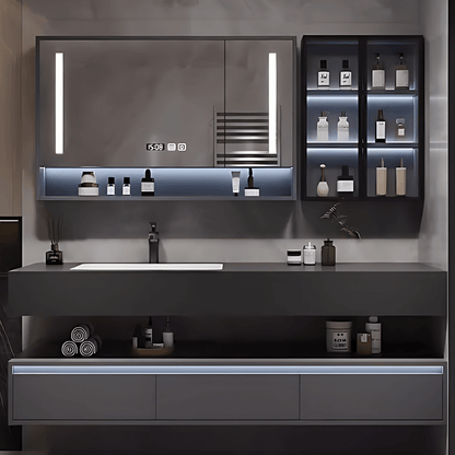 32"- 80" Floating Bathroom Vanity Cabinet with Single Sink and Smart LED Mirror Cabinet