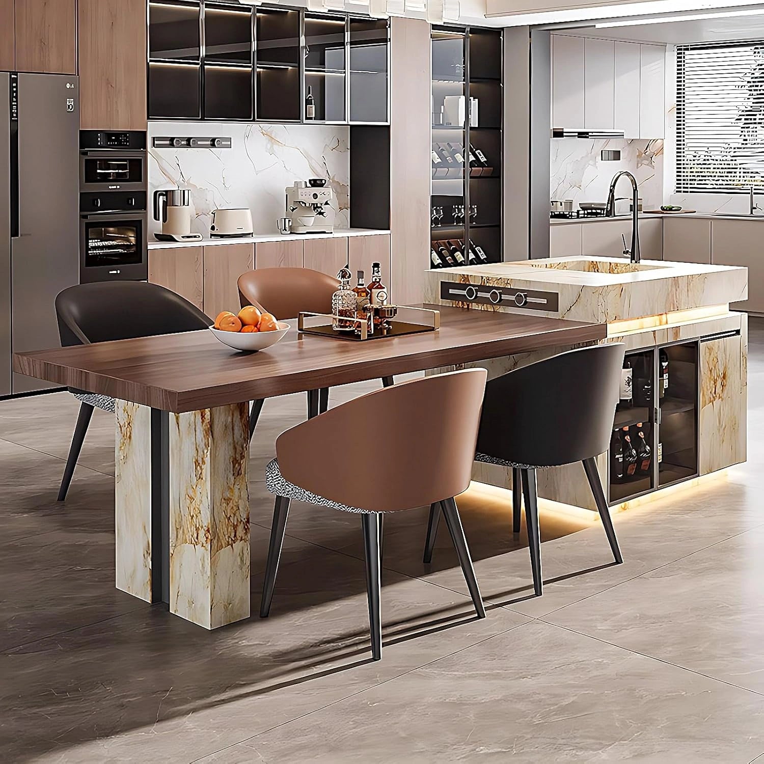 95” - 110” Light Luxury Kitchen Island Include Unique Golden Pattern Design (No Chair)