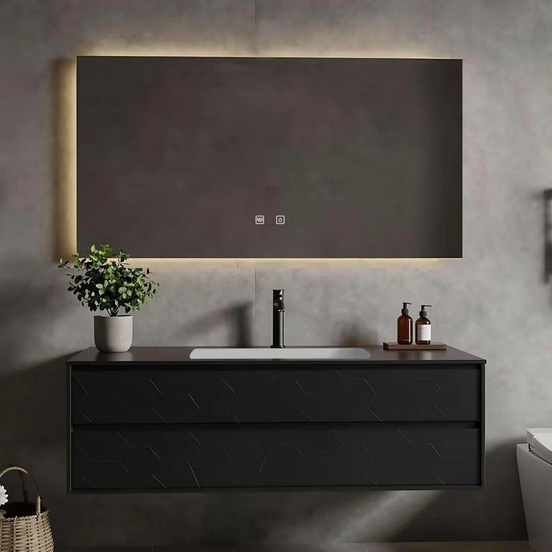 40” - 64” Black Simple Bathroom Vanity Includes Geometric Texture Cabinet
