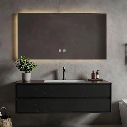 40” - 64” Black Simple Bathroom Vanity Includes Geometric Texture Cabinet