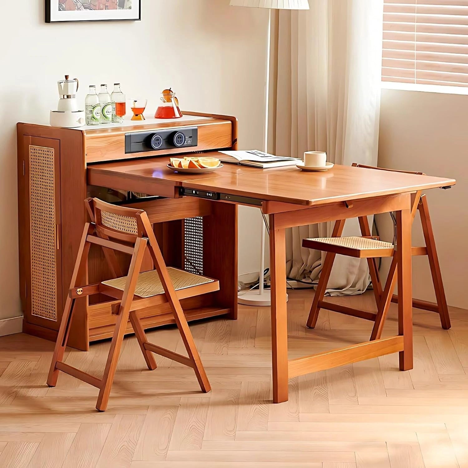 68” Modern Wood Kitchen Island Includes Pulley Large Cabinet