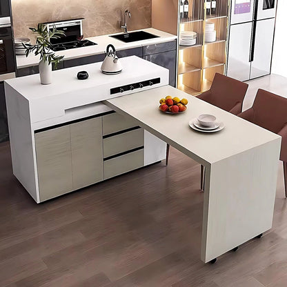 55” Modern Unique Kitchen Island Includes Integrated Slate Dining Table (No Chair)