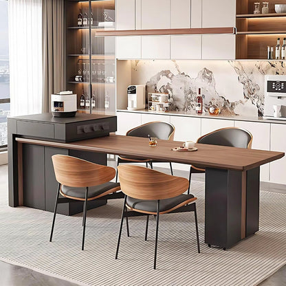 82” - 98” Modern Log Kitchen Island with Large Storage Space & Sliding Rail Socket (No Chair)