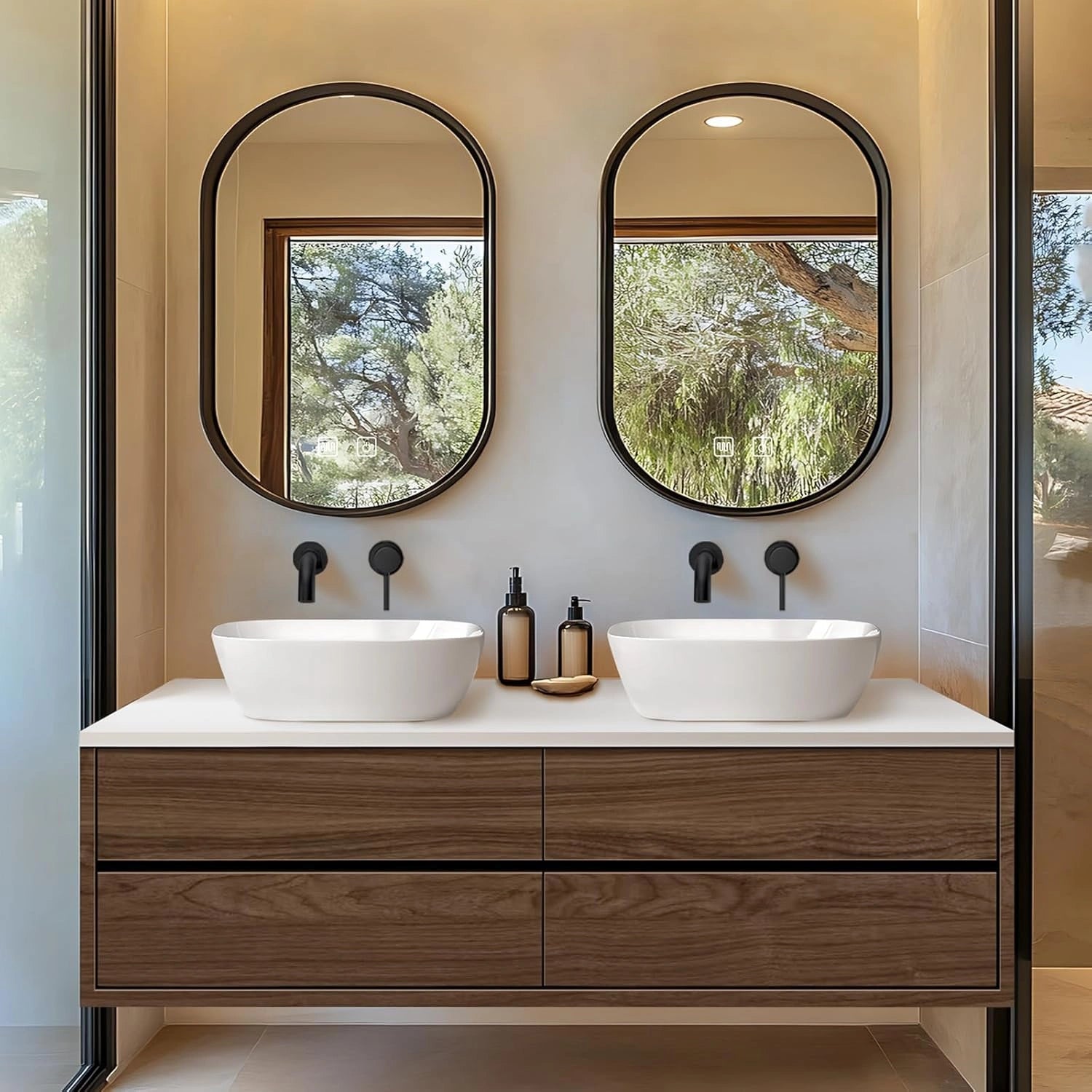 60” - 78” Modern Minimalist Bathroom Vanity Includes Dark Brown Log Drawers