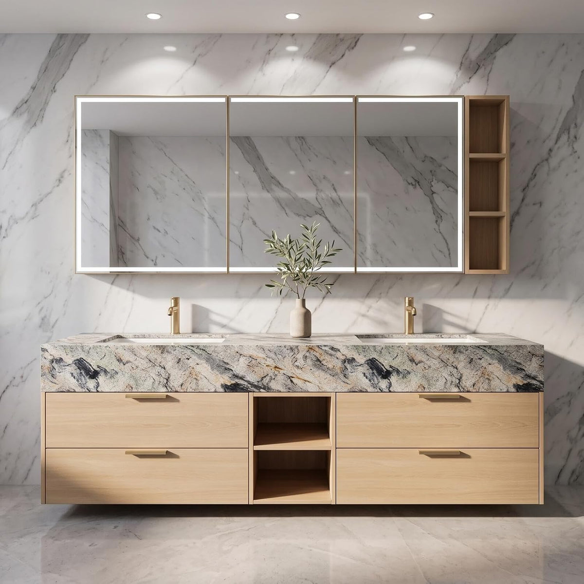 52''-110'' Wall Mounted Double Sink Bathroom Vanity Includes Light Oak Drawers