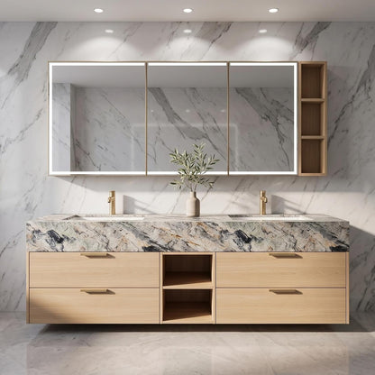 52''-110'' Wall Mounted Double Sink Bathroom Vanity Includes Light Oak Drawers