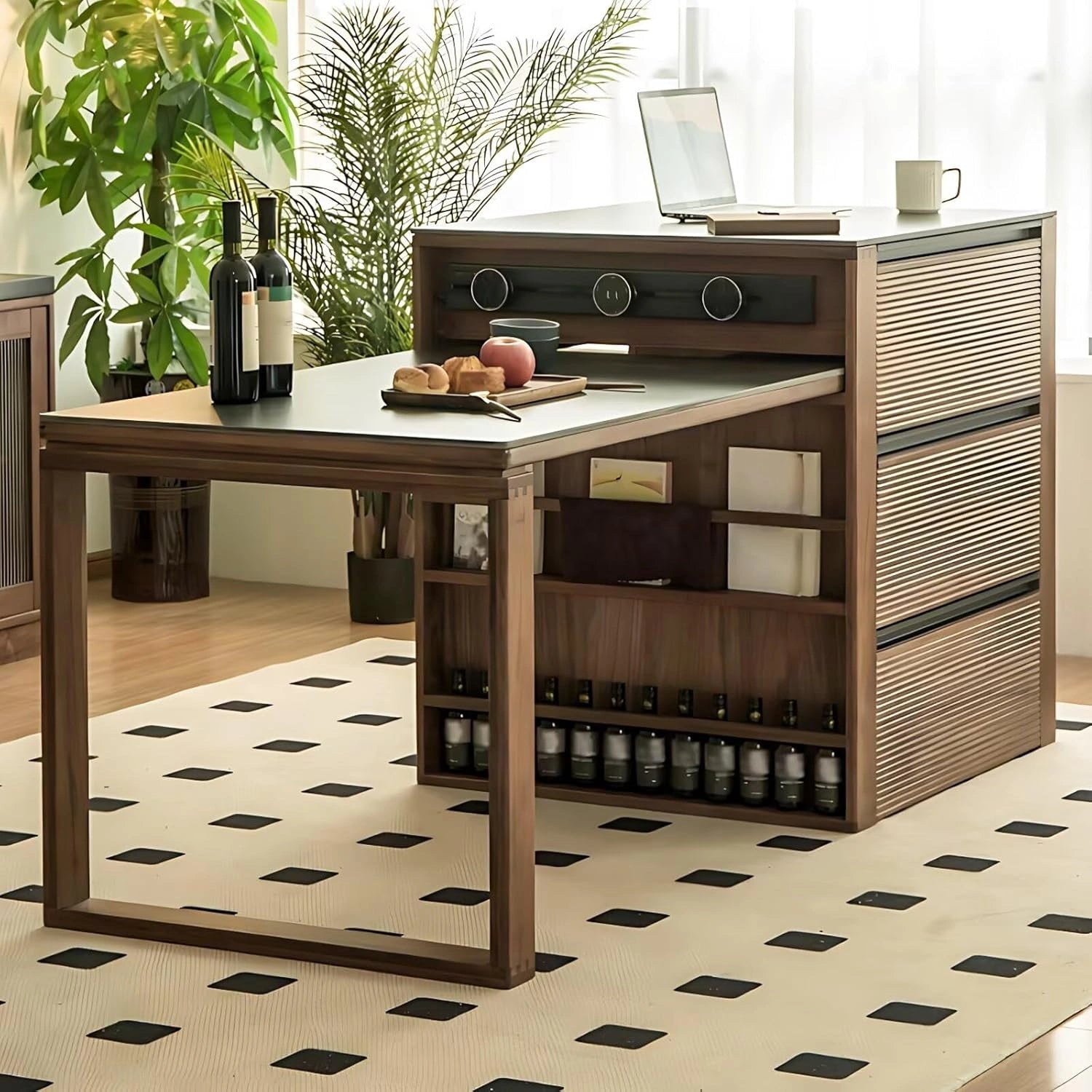 83” - 107” Exquisite Unique Kitchen Island Includes Stripe Texture Design (No Chair)