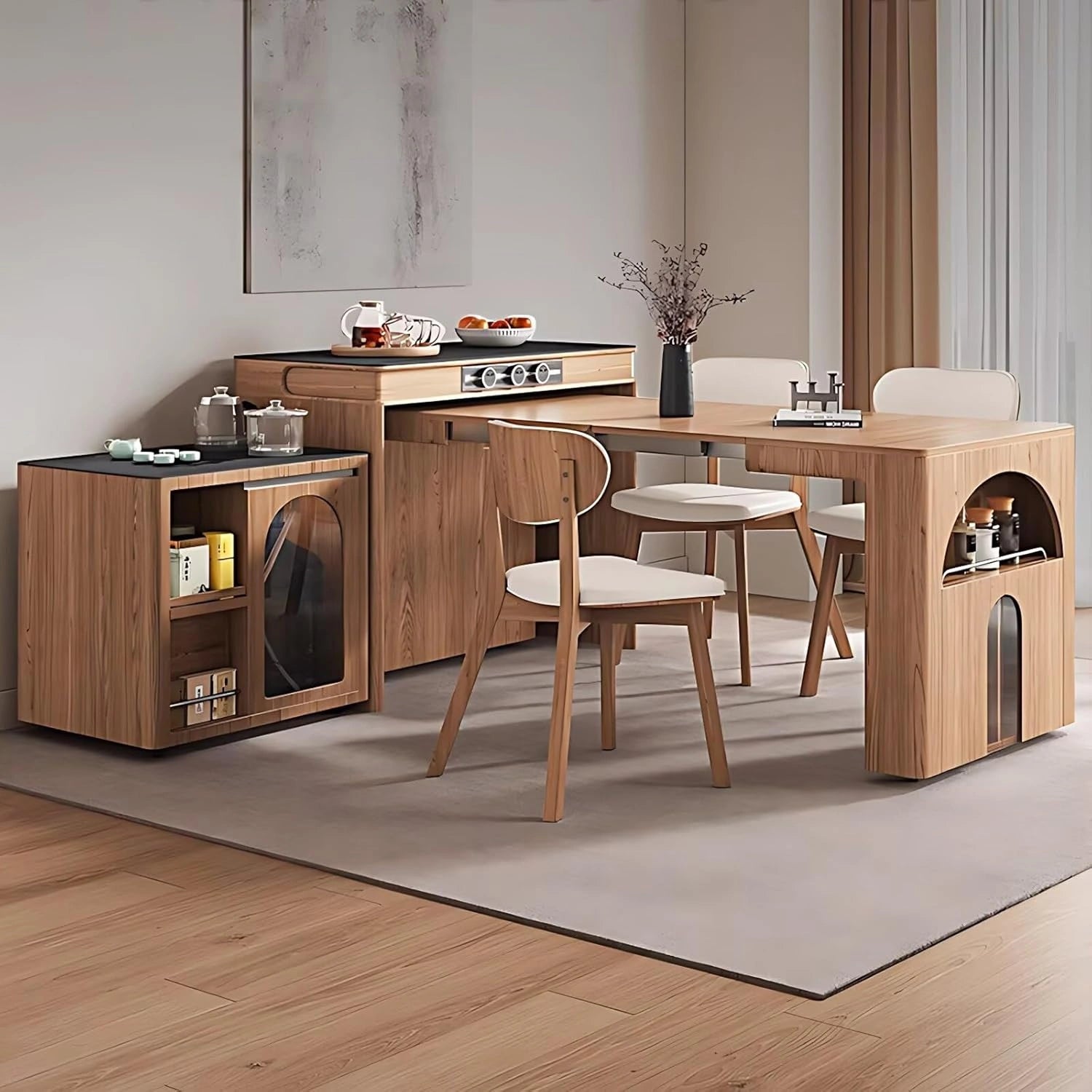 59” Practical Natural Kitchen Island Includes Extra Independent Island