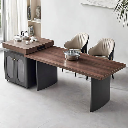 98” Modern Log Kitchen Island Includes Glass Door for 2-6 Person (No Chair)