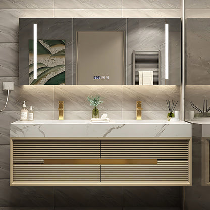 32"- 72" Gold Bathroom Cabinets Set with Lighted Mirror and Basin