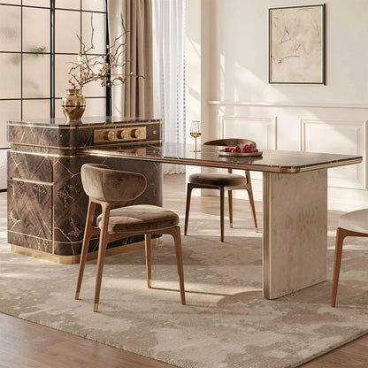 75” Luxury Modern Kitchen Island with Marble & Wood Material (No Chair)