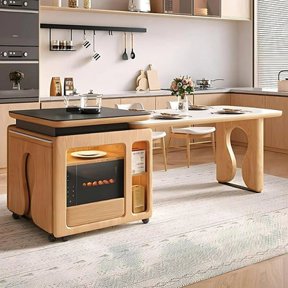 94” - 102” Exquisite Log Kitchen Island Includes Embedded Socket & Glass Door (No Chair)