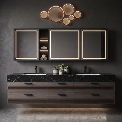 72‘’-110‘’ Modern Bathroom Vanity with Sinks Includes 6 Deep Drawers and 3 Mirrors