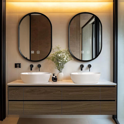 60” - 78” Exquisite Floating Bathroom Vanity Includes Brown Log Cabinet & Irregular Mirror