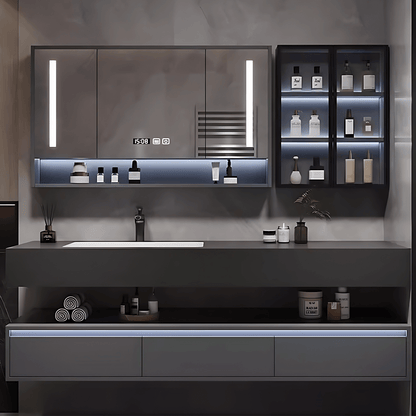 32"- 80" Floating Bathroom Vanity Cabinet with Single Sink and Smart LED Mirror Cabinet