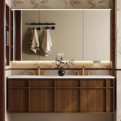 60” - 80” Brown Vintage Bathroom Vanity with Grid - Patterned Door Design