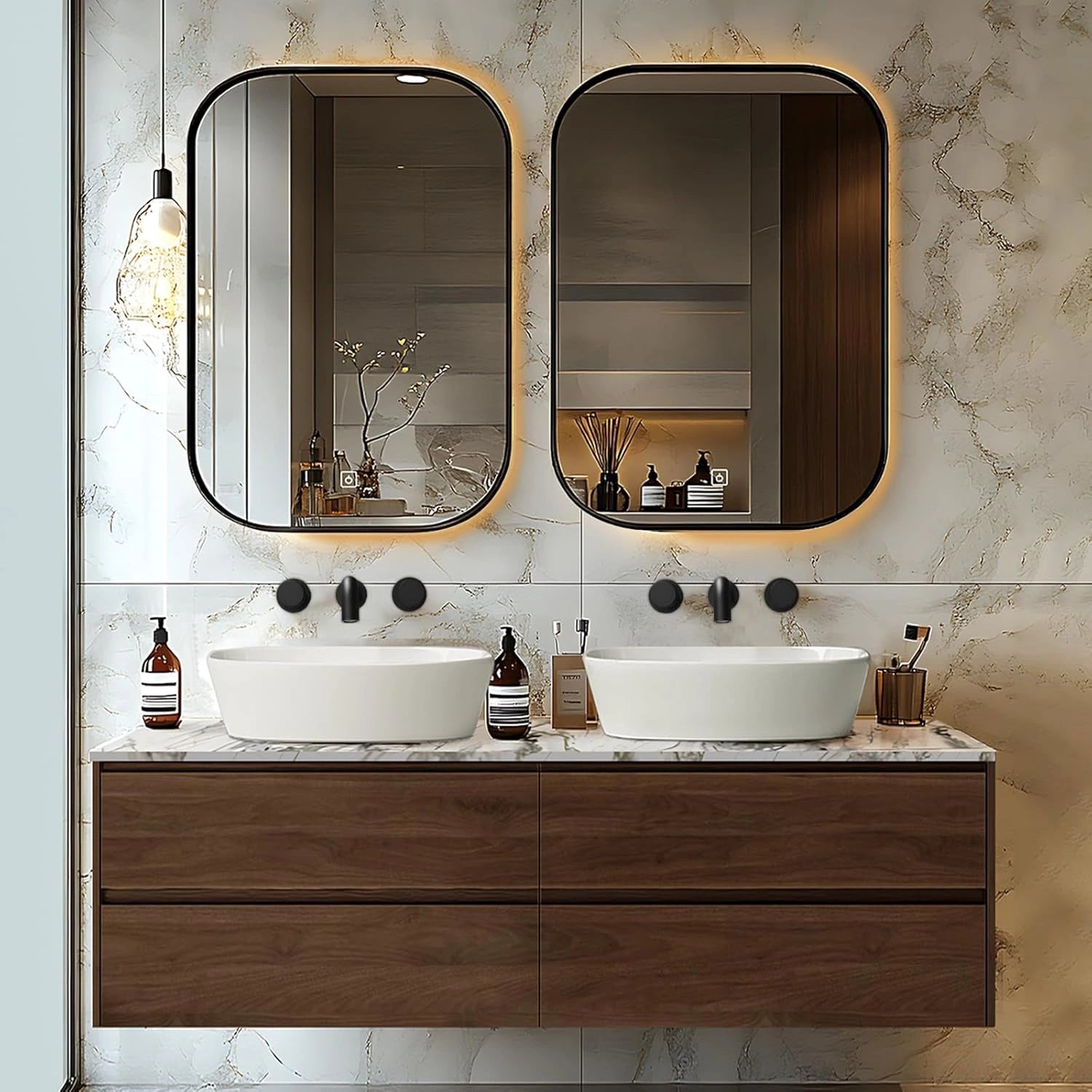 60” - 78” Modern Simple Bathroom Vanity Includes Log Pattern Cabinet