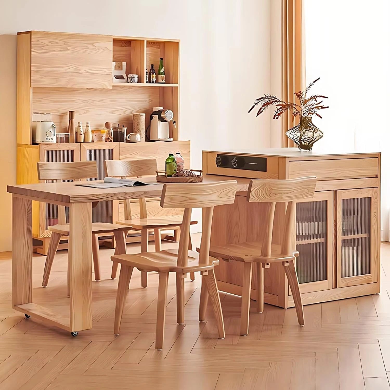 64” Rustic Log Kitchen Island with Storage Includes Slide Rail Socket