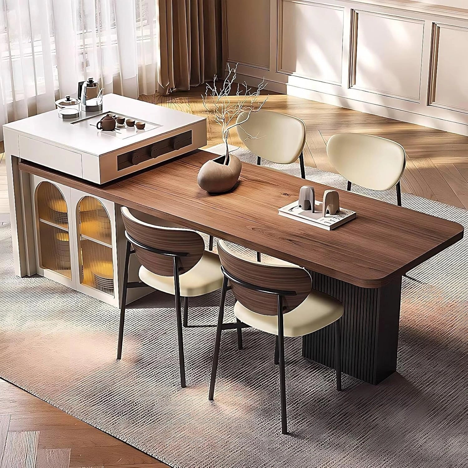 98” - 106” Unique Kitchen Island Includes Black Striped Design Table Legs