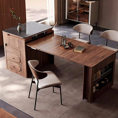 93” Retro Luxury Kitchen Island Includes Folding Table and Exquisite Drawers (No Chair)