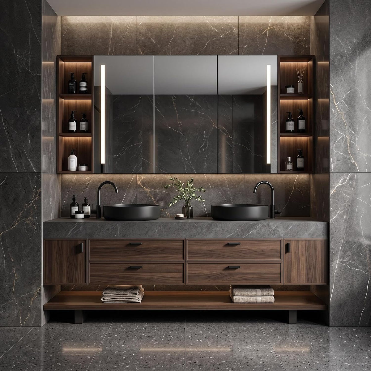 52''-110'' Modern Bathroom Vanity with Double Sinks Includes Smart Mirror Cabinet
