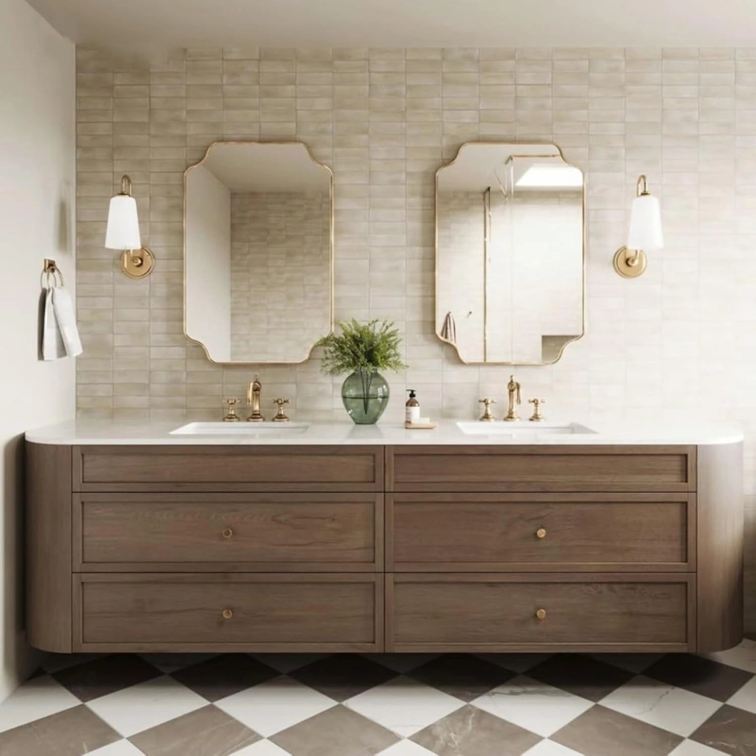 60” - 78” Medieval Log Bathroom Vanity with Brown Wood Grain Cabinet & Large Capacity
