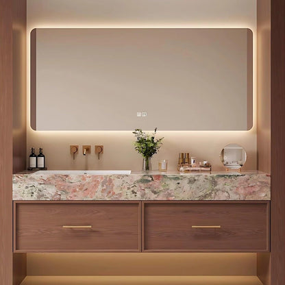 40” - 72” Unique Bathroom Vanity with Pink Patterned Stone Slab