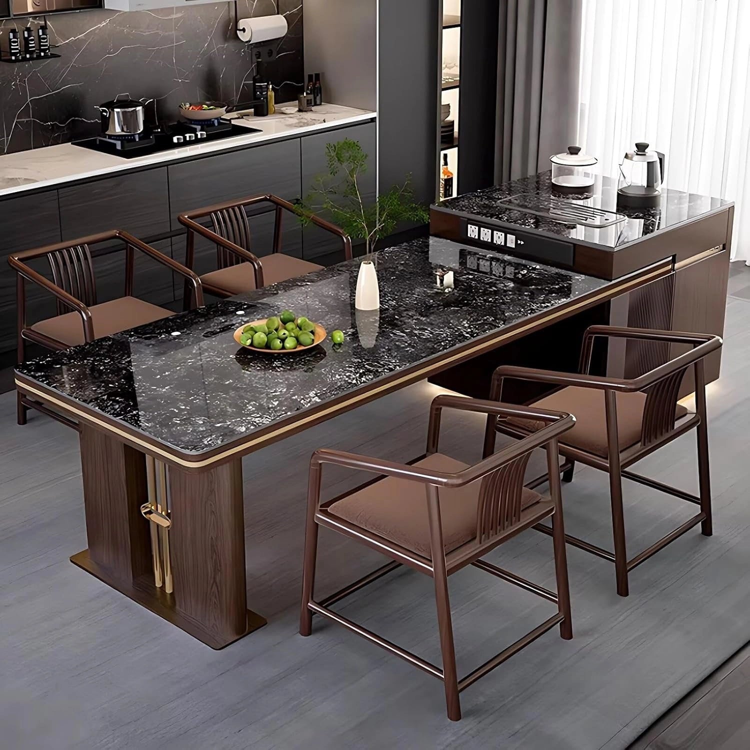 83” - 106” Unique Kitchen Island Includes Walnut Striped Storage Panel (No Chair)