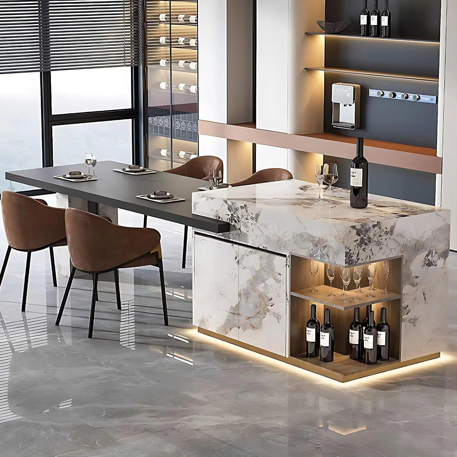 87” - 98” Exquisite Kitchen Island Includes Corner Open Storage Compartment (No Chair)