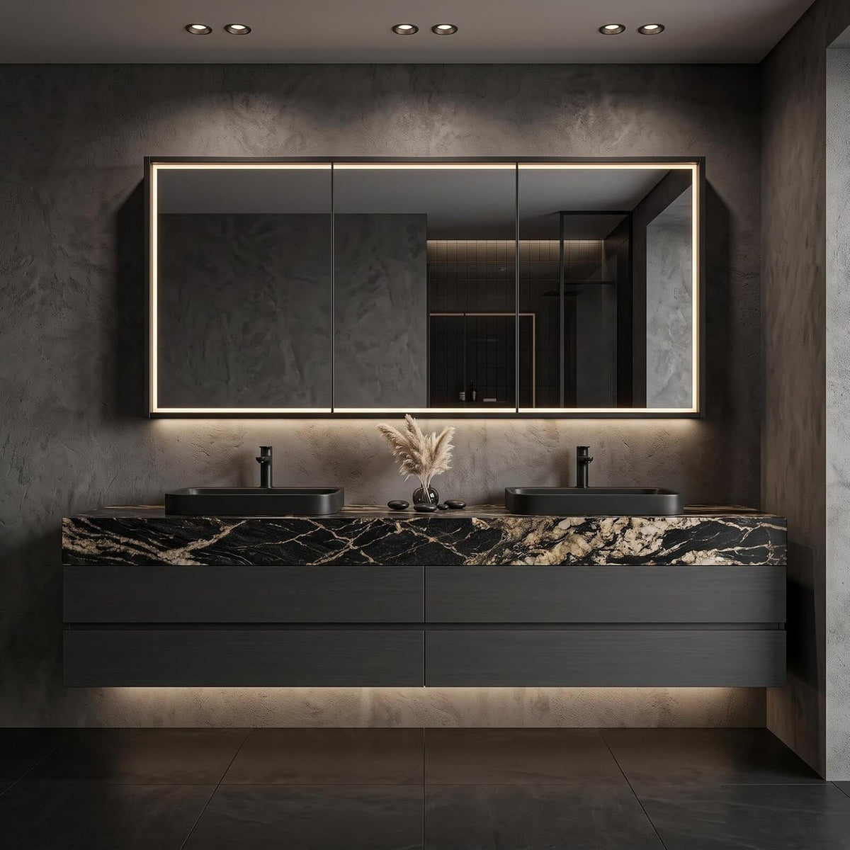 52''-110'' Floating Bathroom Vanity with Double Sink Includes Luxury Black Drawers