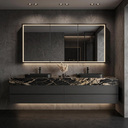 52''-110'' Floating Bathroom Vanity with Double Sink Includes Luxury Black Drawers