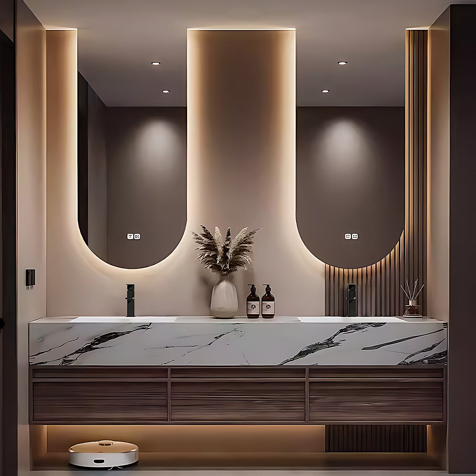 40"-78" Bath vanity with slate countertop smart mirror ceramic basin
