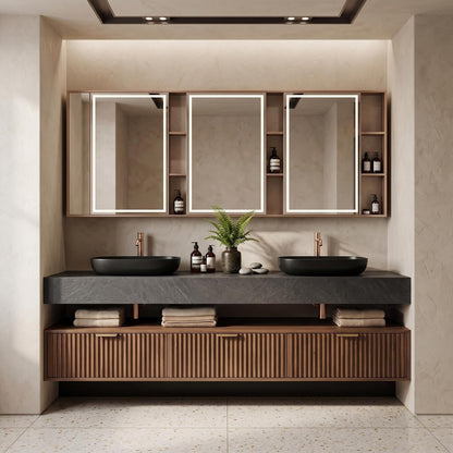 72-110‘ ’Floating Bathroom Vanity with Double Sink with Fluted Wood Front