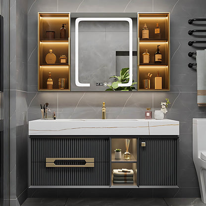 44"- 52" Floating Bathroom Vanity with Single Sink and Defogging Mirror Cabinet
