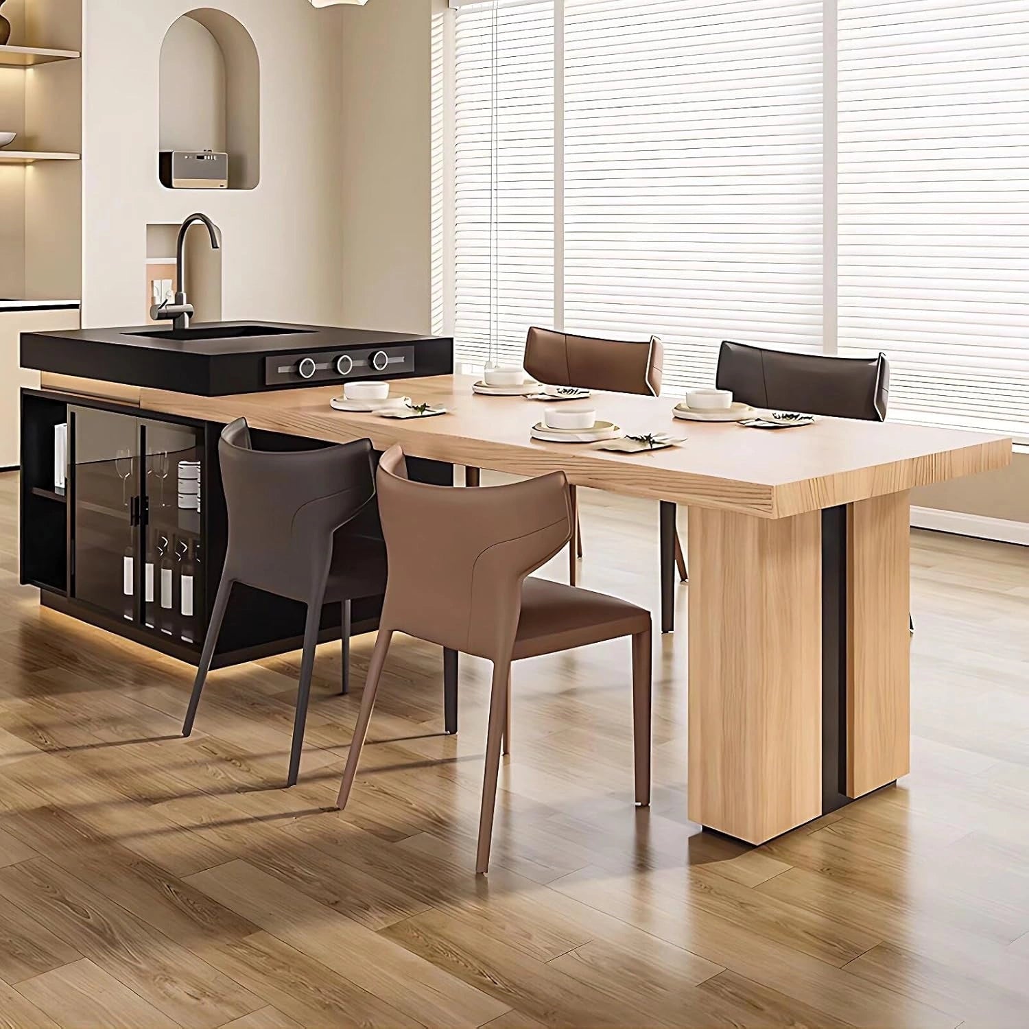 94” - 102” Solid Wood Kitchen Island Includes Visualization and Open Storage (No Chair)