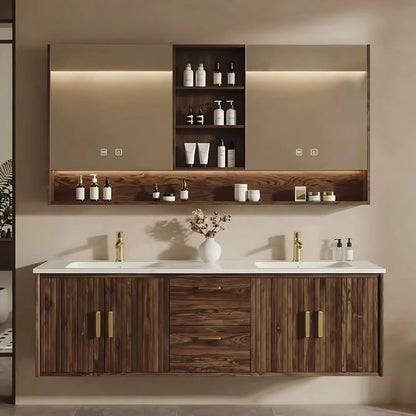 60” - 84” Luxury Floating Bathroom Vanity Includes Vertical Grain Cabinet