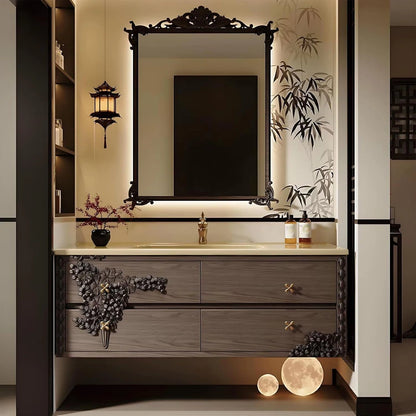 40” – 64” Vintage Carved Bathroom Vanity with Golden Cross Shaped Handle