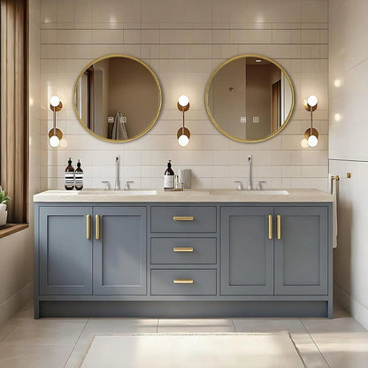 60” - 96” Floor Mount Bathroom Vanity with Textured Rock Countertop