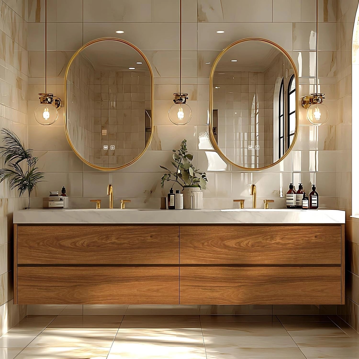 68” - 96” Retro Luxury Bathroom Vanity Includes Symmetrical Drawer