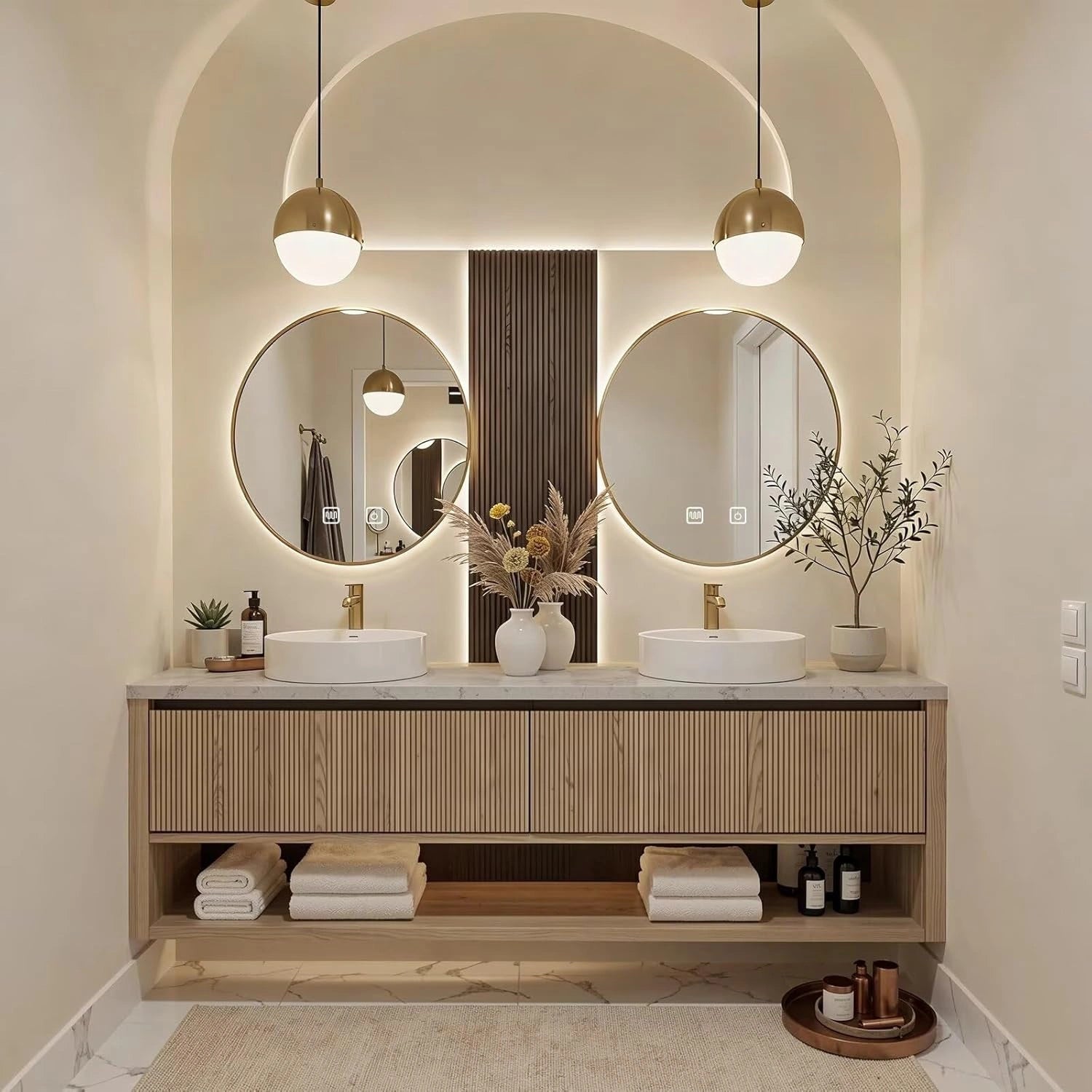 60” - 84” Floating Bathroom Vanity with Drawers & Open Shelf