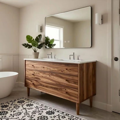 60” - 84” Nordic Vintage Bathroom Vanity with Ceramic Seamless Sink