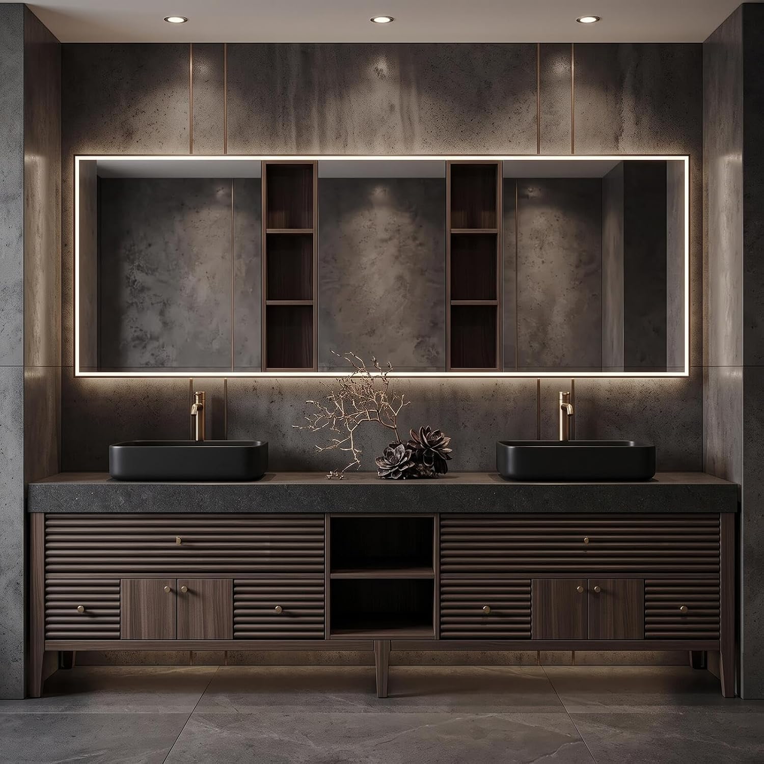 52‘’-110‘’ Brown Bathroom Vanity with Sinks Includes Dark Wood Finish