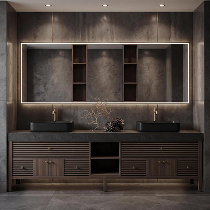 52‘’-110‘’ Brown Bathroom Vanity with Sinks Includes Dark Wood Finish