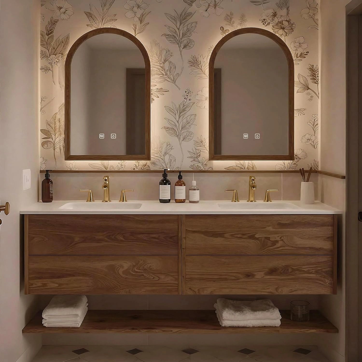 60” - 84” American Vintage Bathroom Vanity with Irregular Smart Defogging Mirror