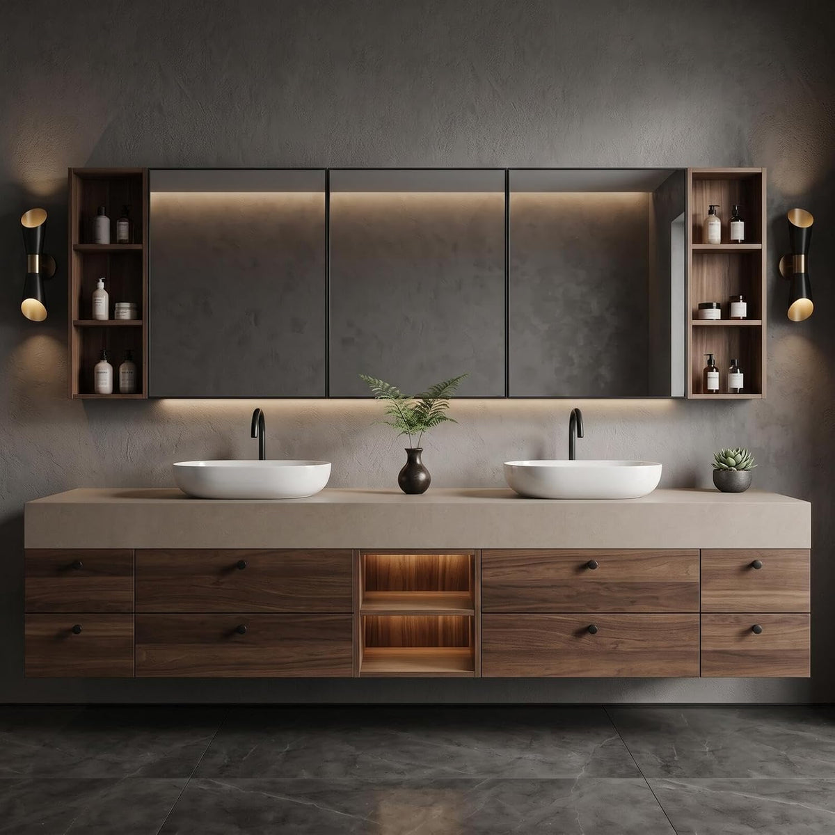 60''-110'' Floating Bathroom Vanity with Sink Includes Wood-toned Drawer Design
