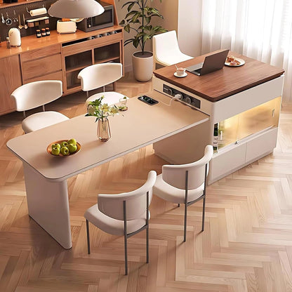 53” - 81” Simple White Kitchen Island Includes Striped Glass Cabinet & Sensor Light (No Chair)