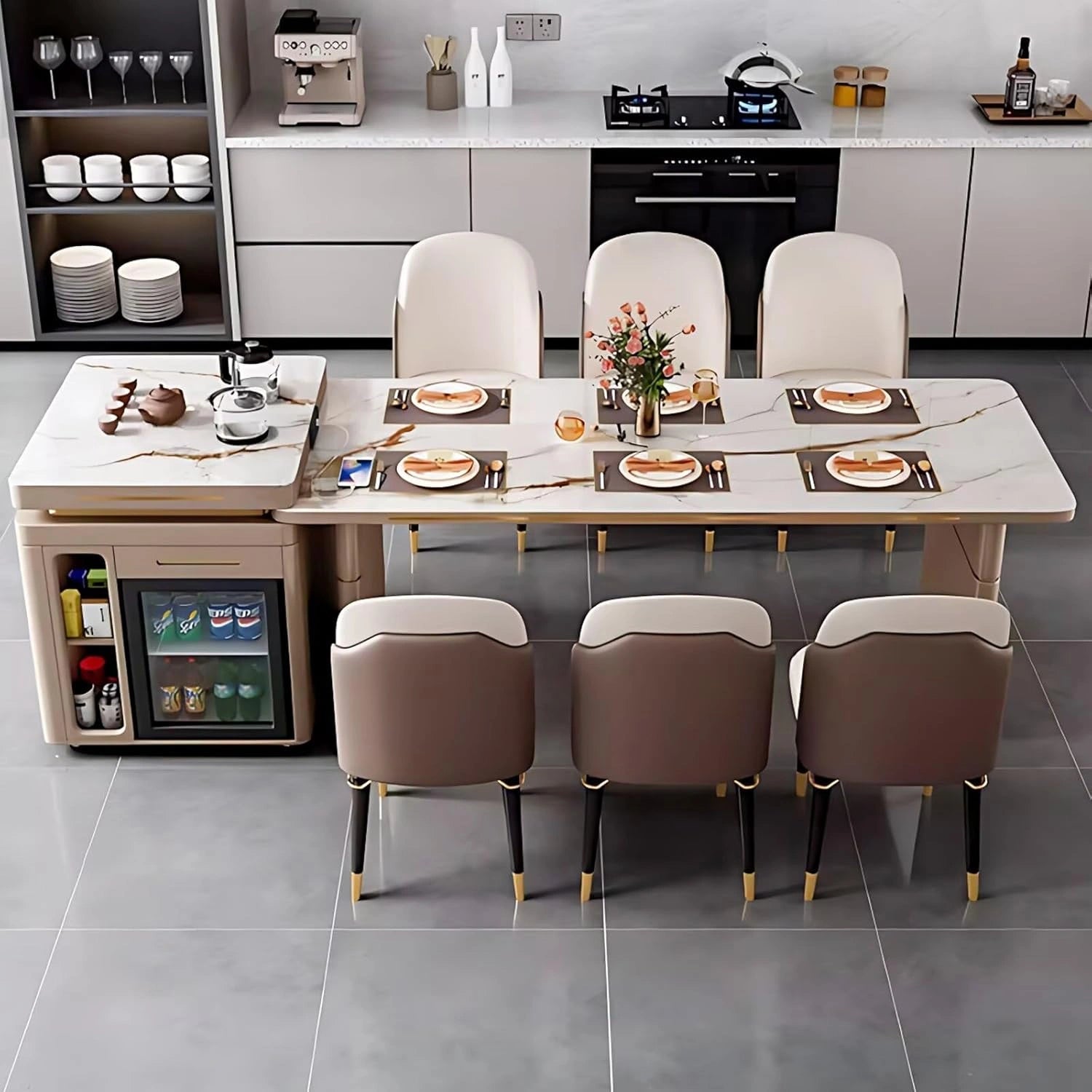 89” - 96” Flexible Kitchen Island Includes Movable Combination Design & Embedded Socket (No Chair)