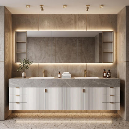 60''-110'' Bathroom Vanity with Sink Includes White Striped Panel